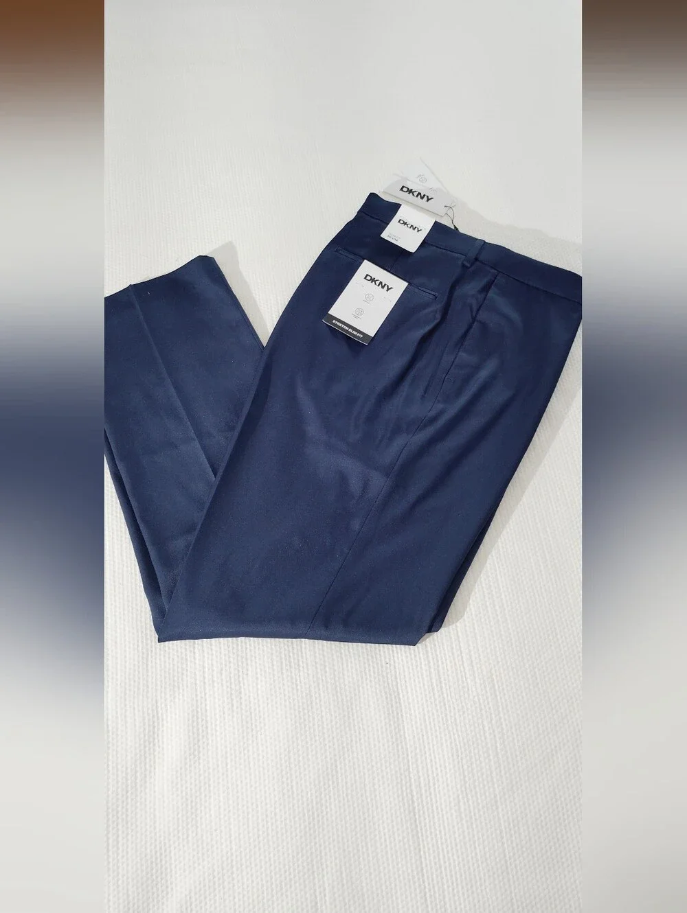 DKNY Pants Mens 36x32 Navy Blue Essential Tech Chino Slim Fit Stretch.